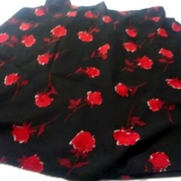 Hillard & Hanson Dresses & Skirts - skirt - Lined A-Line Skirt Small Black Red Floral Roses - S